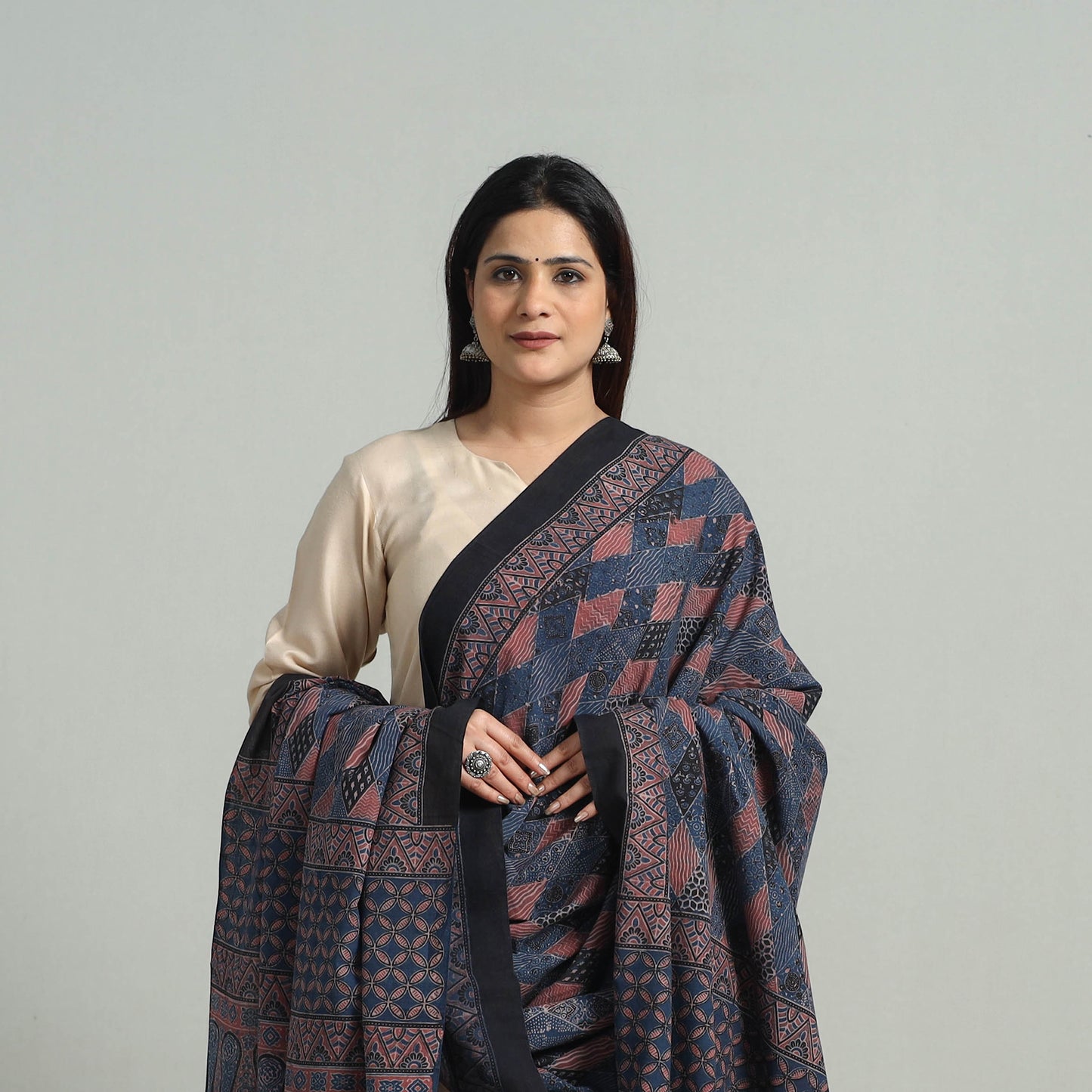 Hand Block Printed Cotton Ajrakh Dupatta 18