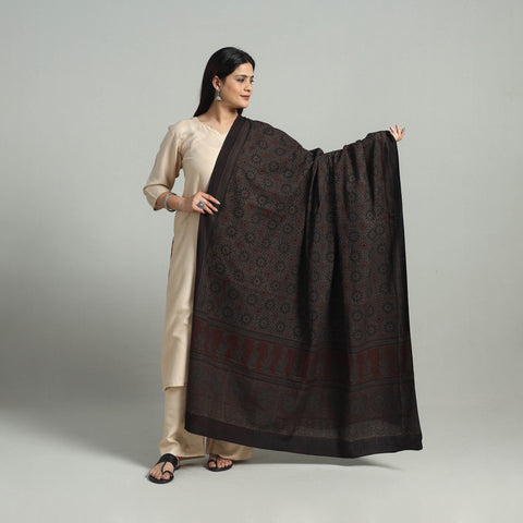 Black - Hand Block Printed Cotton Ajrakh Dupatta 19