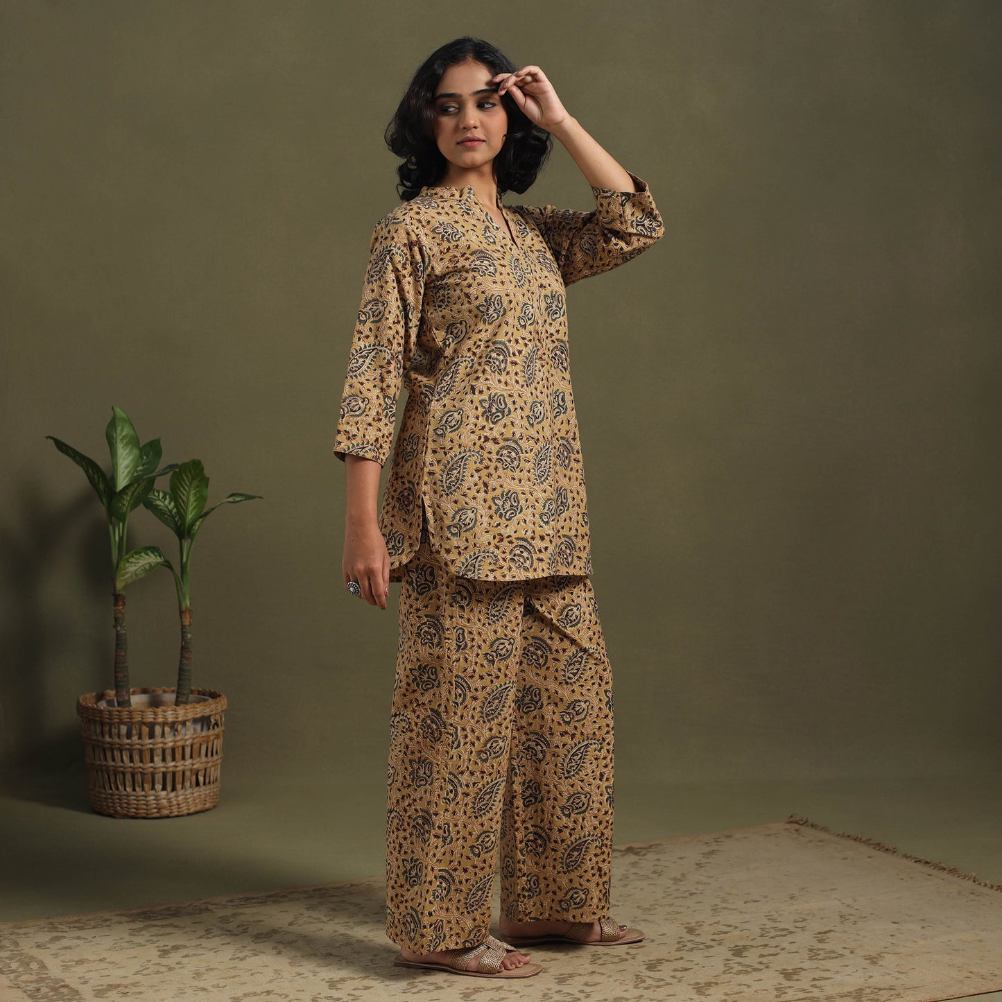 Brown Pedana Natural Dyed Block Print Kalamkari Co-ord Set 
