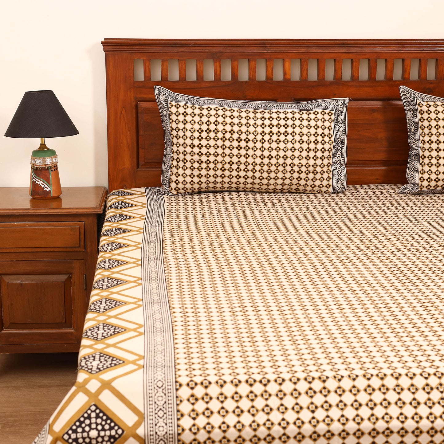 Bagru Hand Block Print Natural Dyed Cotton Double Bedsheet Set (108 x 90 in) 13