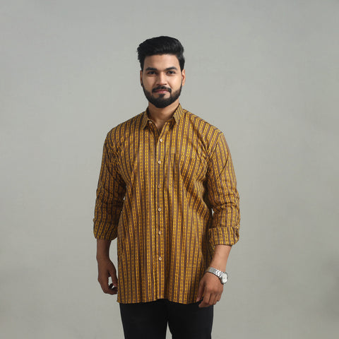 Brown - Full Sleeve Cotton Men Jaipur Print Shirt 01