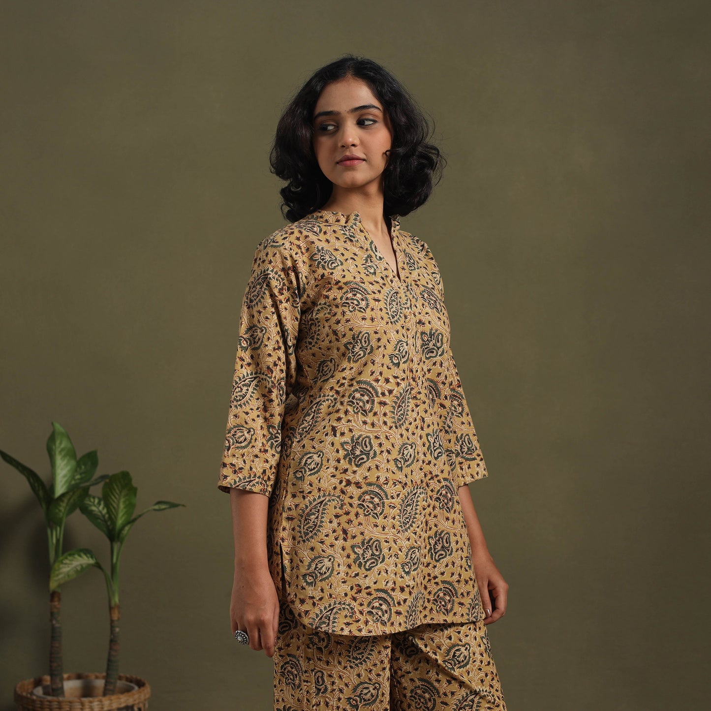 Brown Pedana Natural Dyed Block Print Kalamkari Co-ord Set 