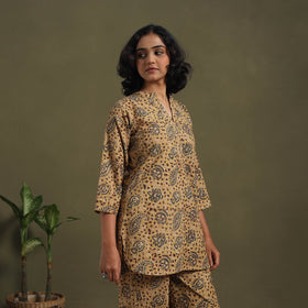 Brown Pedana Natural Dyed Block Print Kalamkari Co-ord Set 