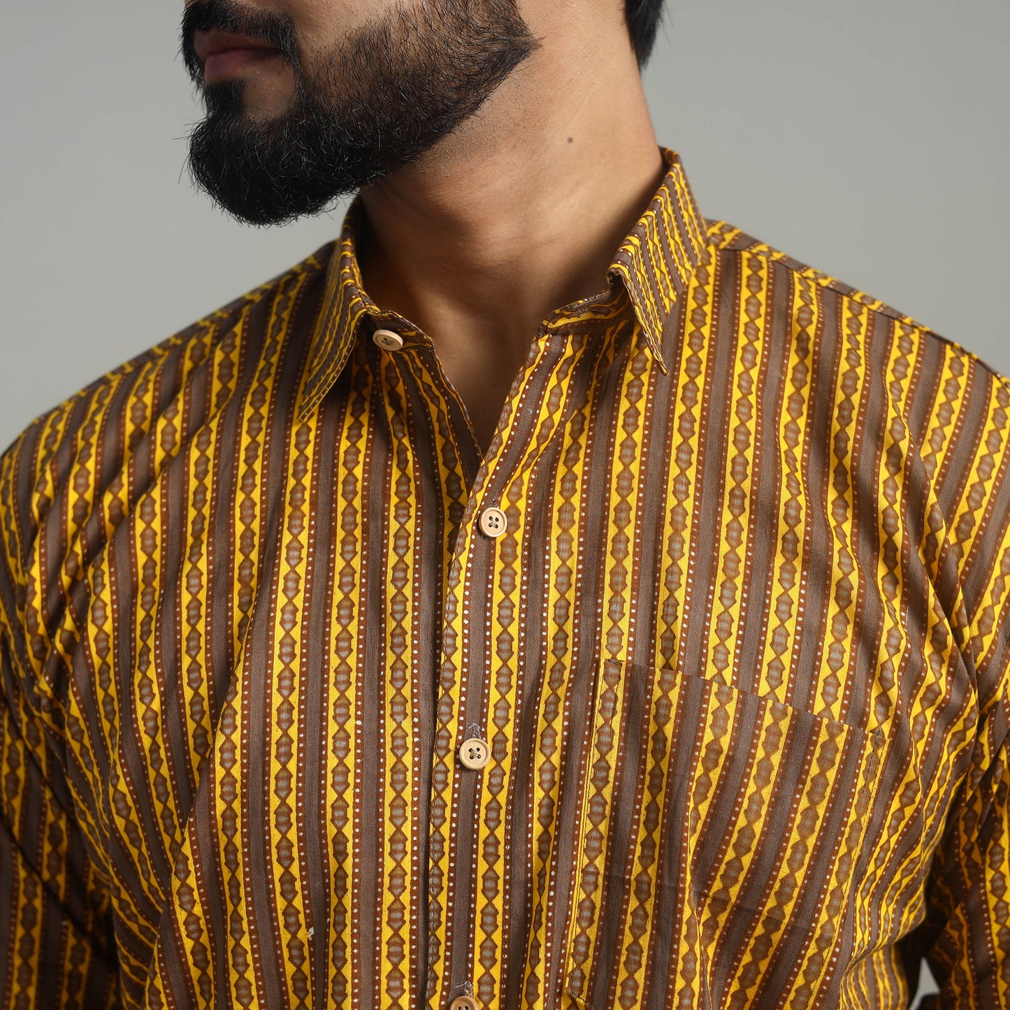 Brown - Full Sleeve Cotton Men Jaipur Print Shirt 01