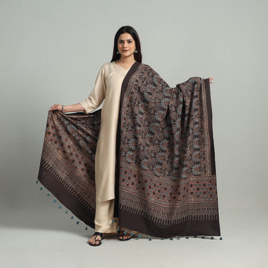 Black - Hand Block Printed Cotton Ajrakh Dupatta 20