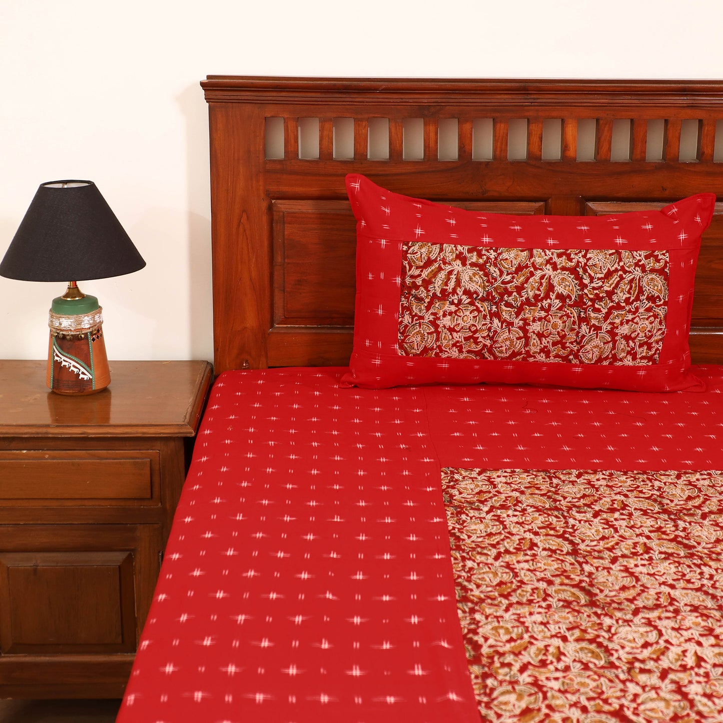 Pochampally Ikat with Kalamkari Patch Cotton Double Bedsheet Set (108 x 90 in) 12