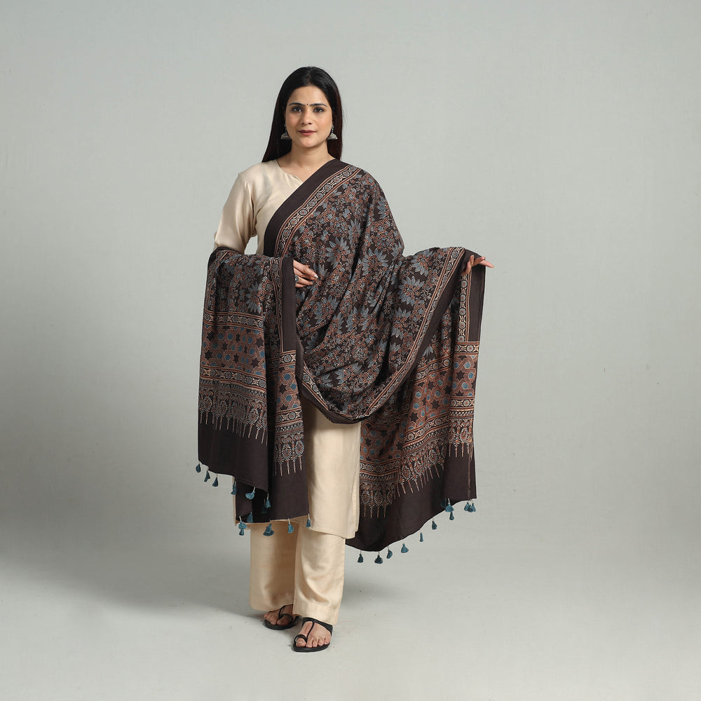 Hand Block Printed Cotton Ajrakh Dupatta 20