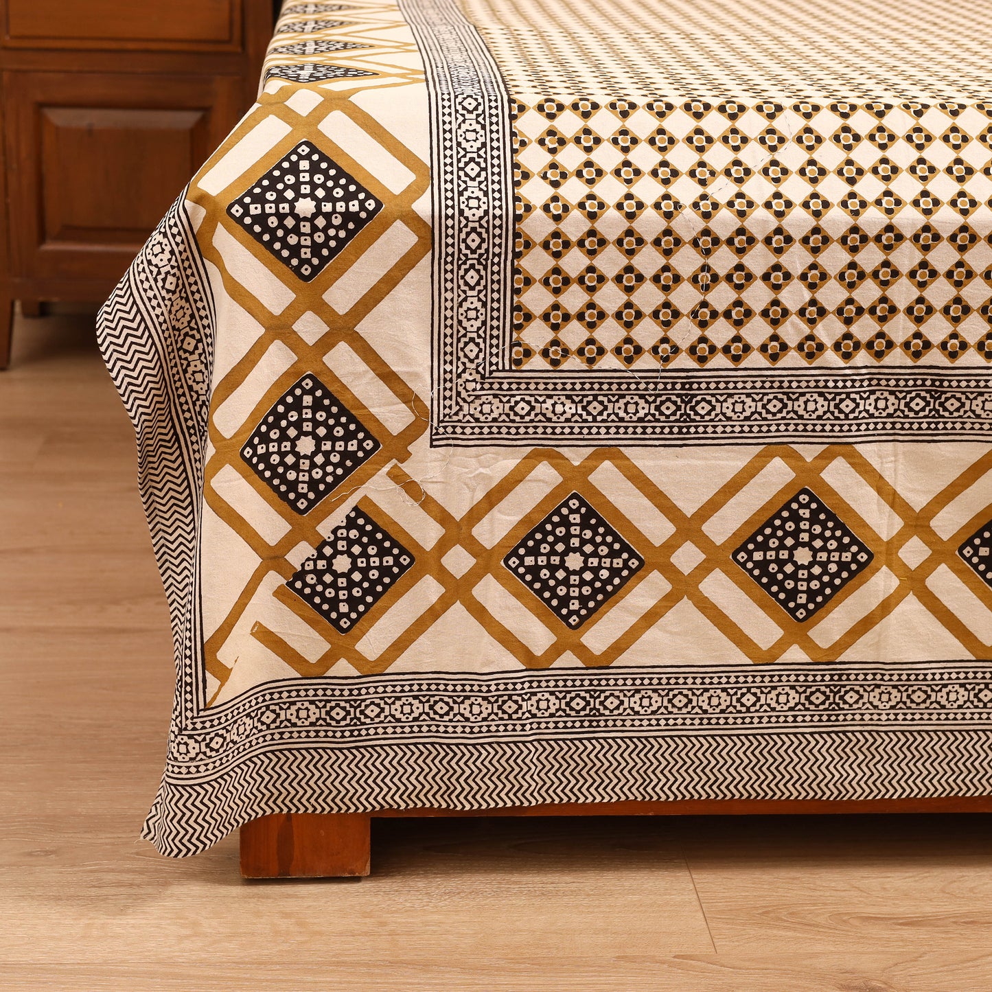 Bagru Hand Block Print Natural Dyed Cotton Double Bedsheet Set (108 x 90 in) 13