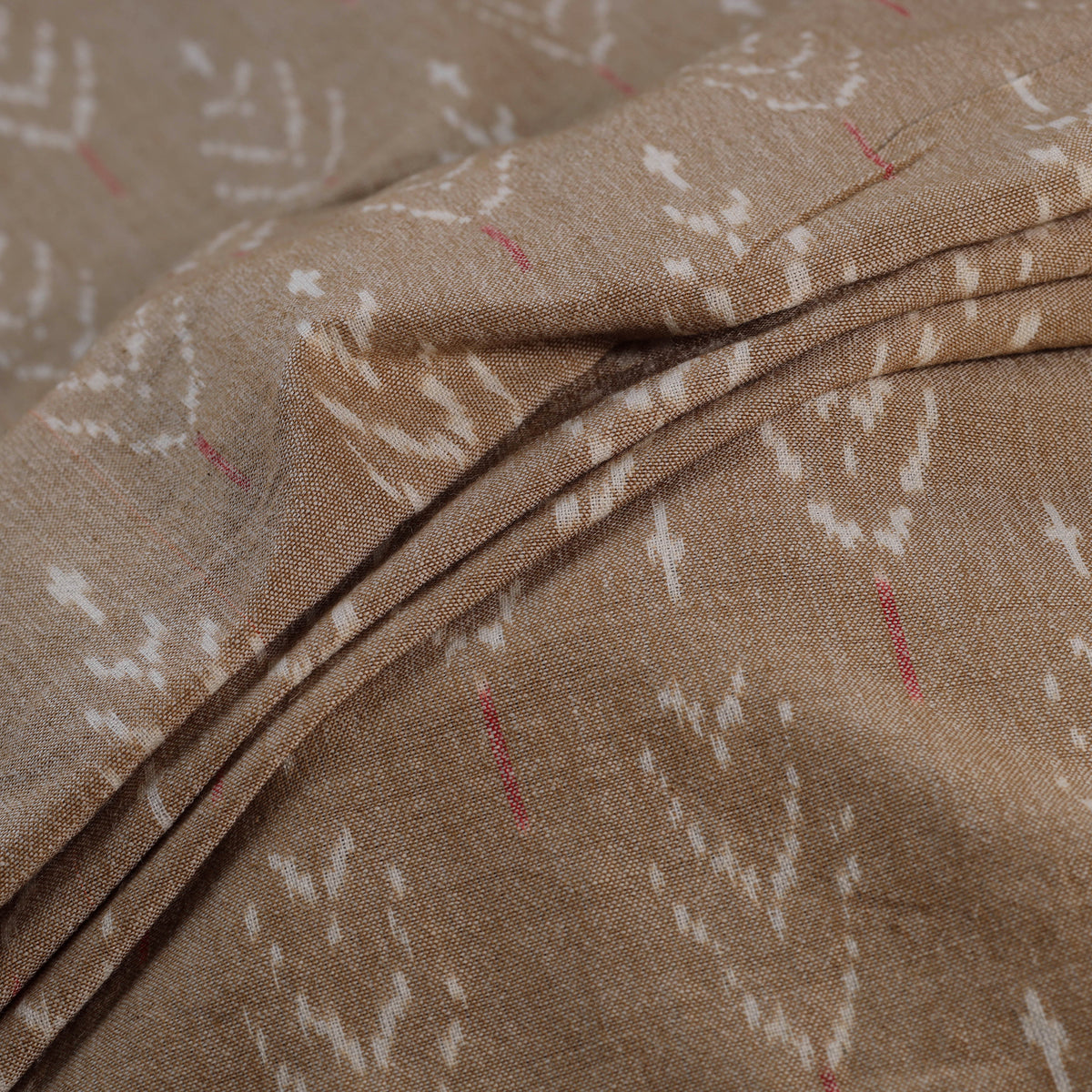 Beige - Exclusive! Pure Handspun Handwoven Pochampally Ikat Cotton x Wool Fabric 10