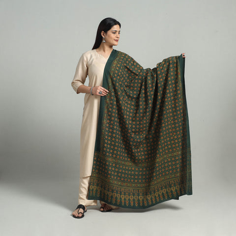 Green - Hand Block Printed Cotton Ajrakh Dupatta 21