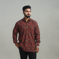 Brown - Natural Dyed Cotton Men Ajrakh Print Shirt 14