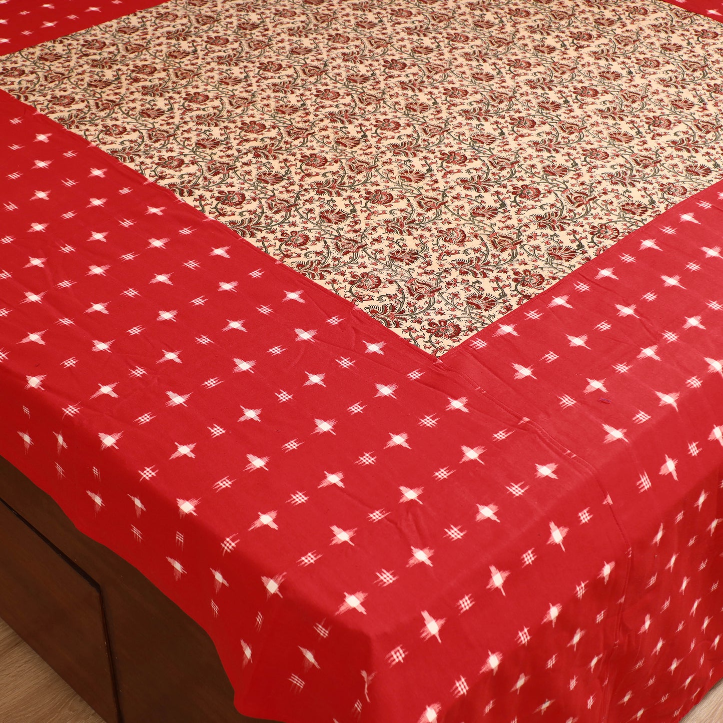 Pochampally Ikat with Kalamkari Patch Cotton Double Bedsheet Set (108 x 90 in) 13