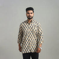 Beige - Natural Dyed Cotton Men Ajrakh Print Shirt 04