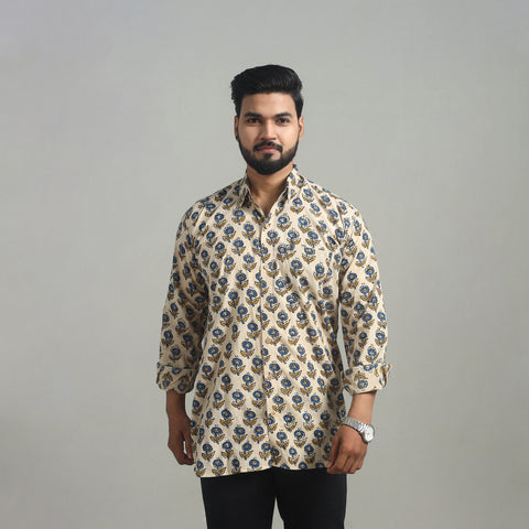 Natural Dyed Cotton Men Ajrakh Print Shirt 04