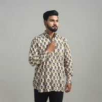 Beige - Natural Dyed Cotton Men Ajrakh Print Shirt 04