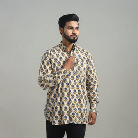 Buy Beige Natural Dyed Cotton Men Ajrakh Print Shirt 