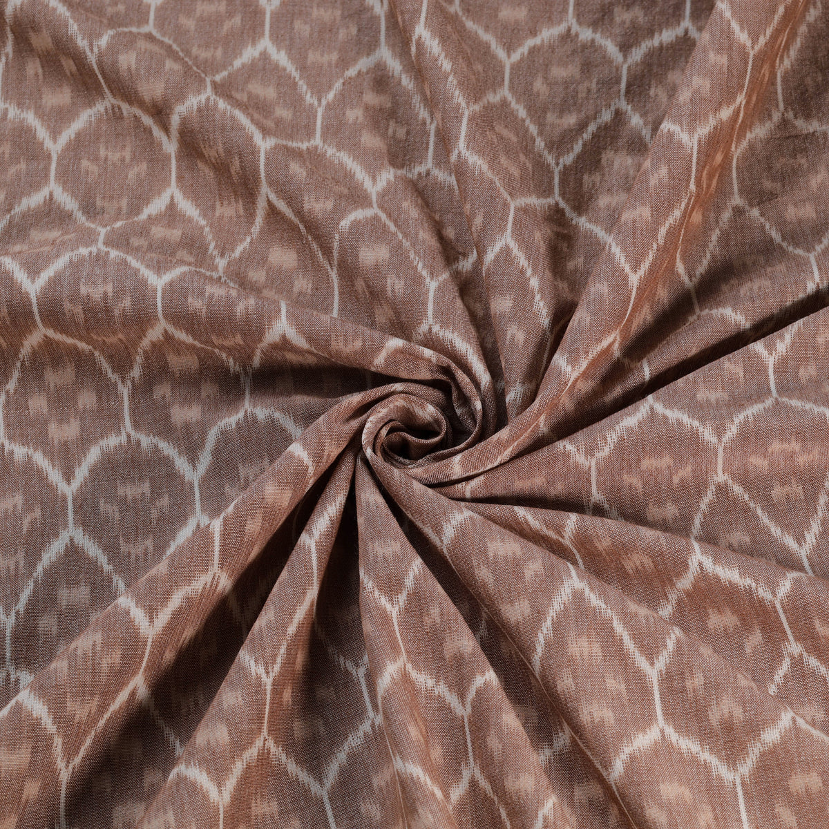 Brown - Exclusive! Pure Handspun Handwoven Pochampally Ikat Cotton x Wool Fabric 11