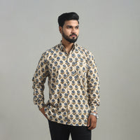 Beige - Natural Dyed Cotton Men Ajrakh Print Shirt 04