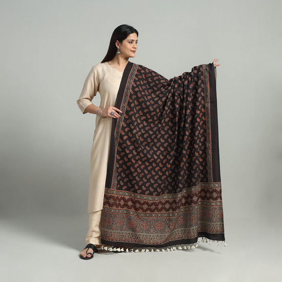 Black - Hand Block Printed Cotton Ajrakh Dupatta 23