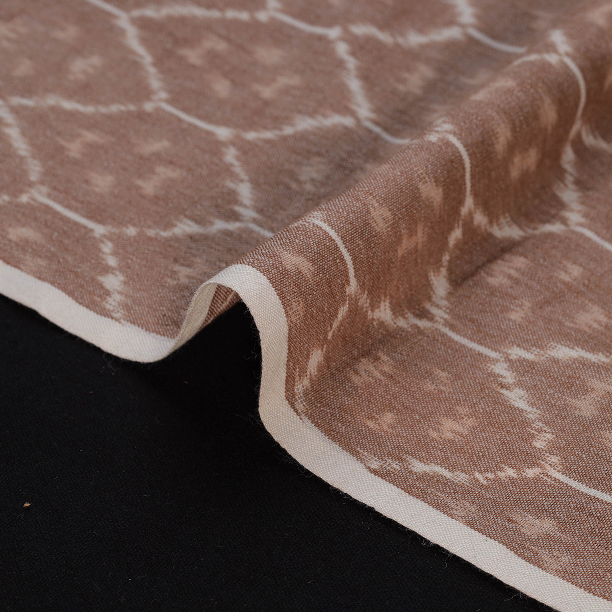 Brown - Exclusive! Pure Handspun Handwoven Pochampally Ikat Cotton x Wool Fabric 11