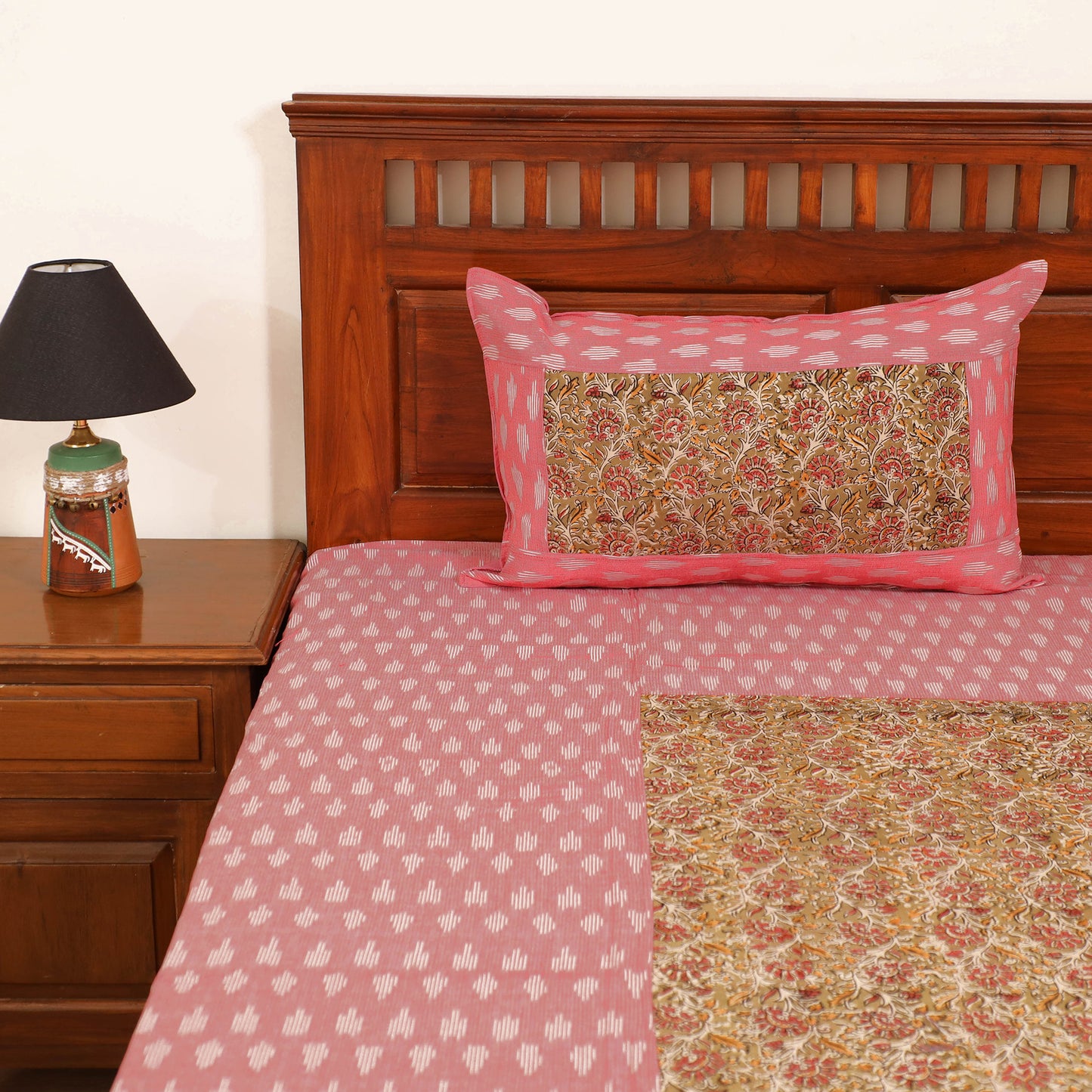 Pochampally Ikat with Kalamkari Patch Cotton Double Bedsheet Set (108 x 90 in) 14