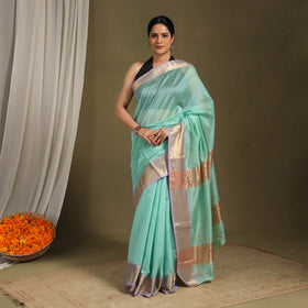 Green - traditional handloom zari work silk maheshwari