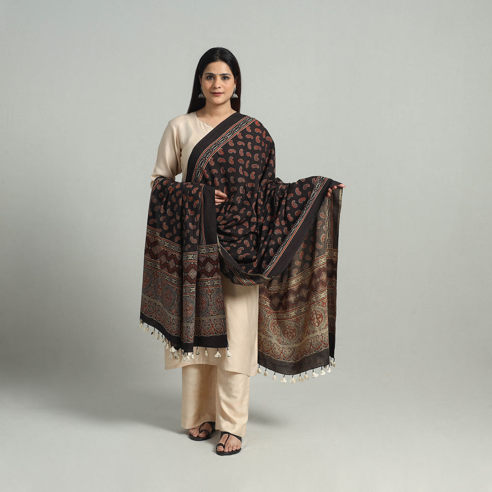 Hand Block Printed Cotton Ajrakh Dupatta 23