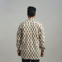 Beige - Natural Dyed Cotton Men Ajrakh Print Shirt 04