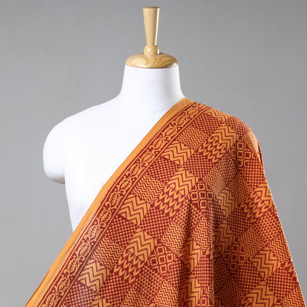 Orange - Bagh Block Printed Cotton Fabric