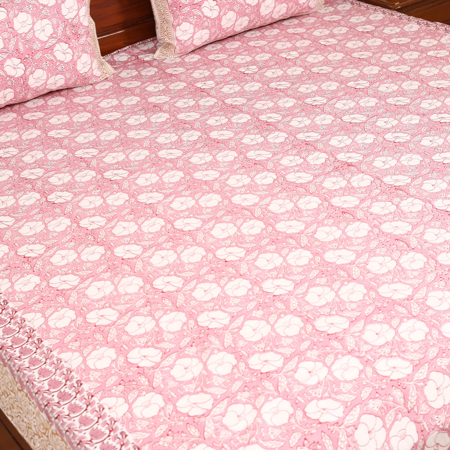 Sanganeri Hand Block Print Cotton Double Bedsheet Set (108 x 90 in) 16
