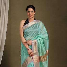 Green - traditional handloom zari work silk maheshwari