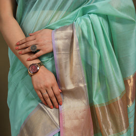 Green - traditional handloom zari work silk maheshwari