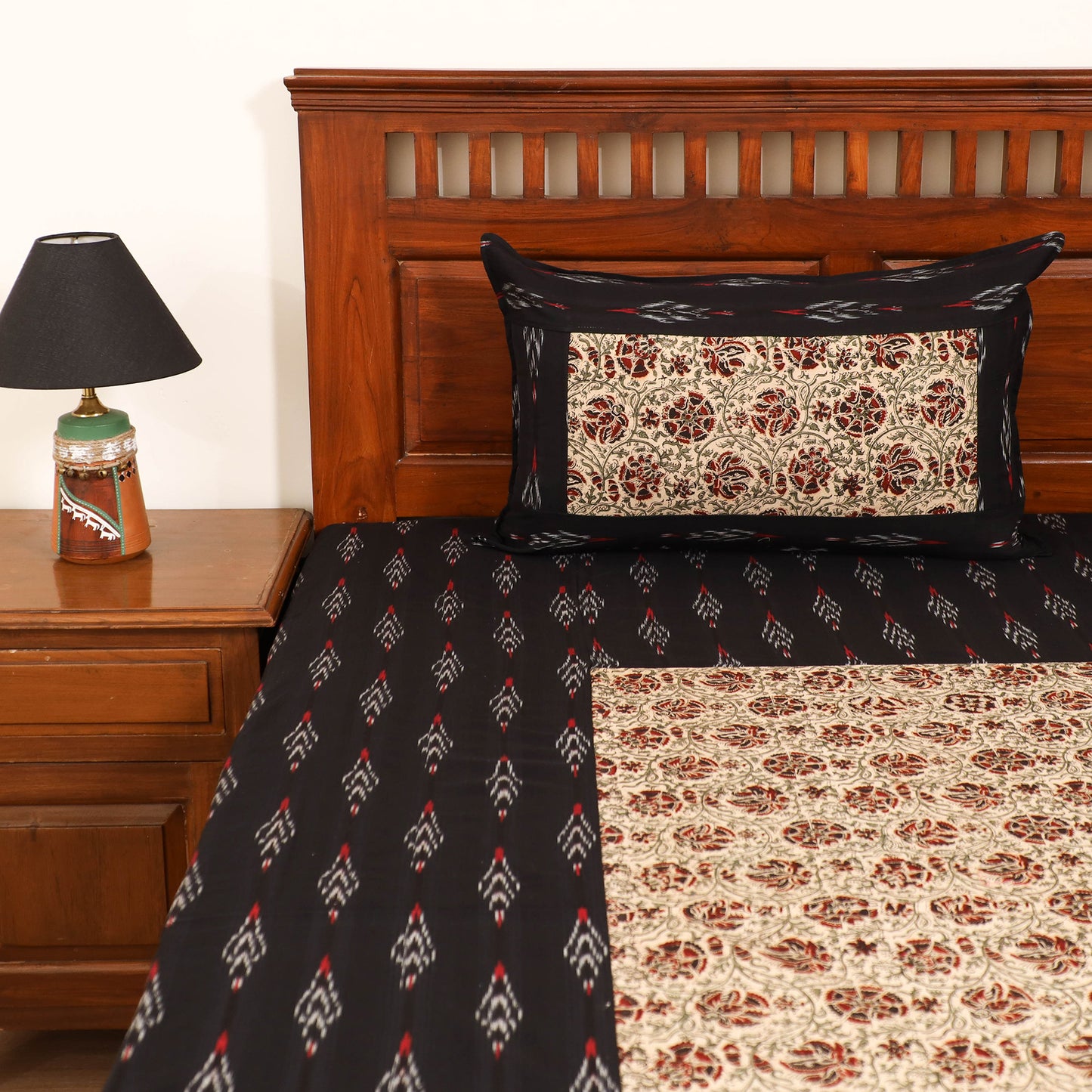 Pochampally Ikat with Kalamkari Patch Cotton Double Bedsheet Set (108 x 90 in) 15