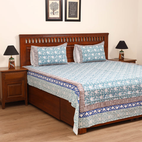 Sanganeri Hand Block Print Cotton Double Bedsheet Set (108 x 90 in) 17