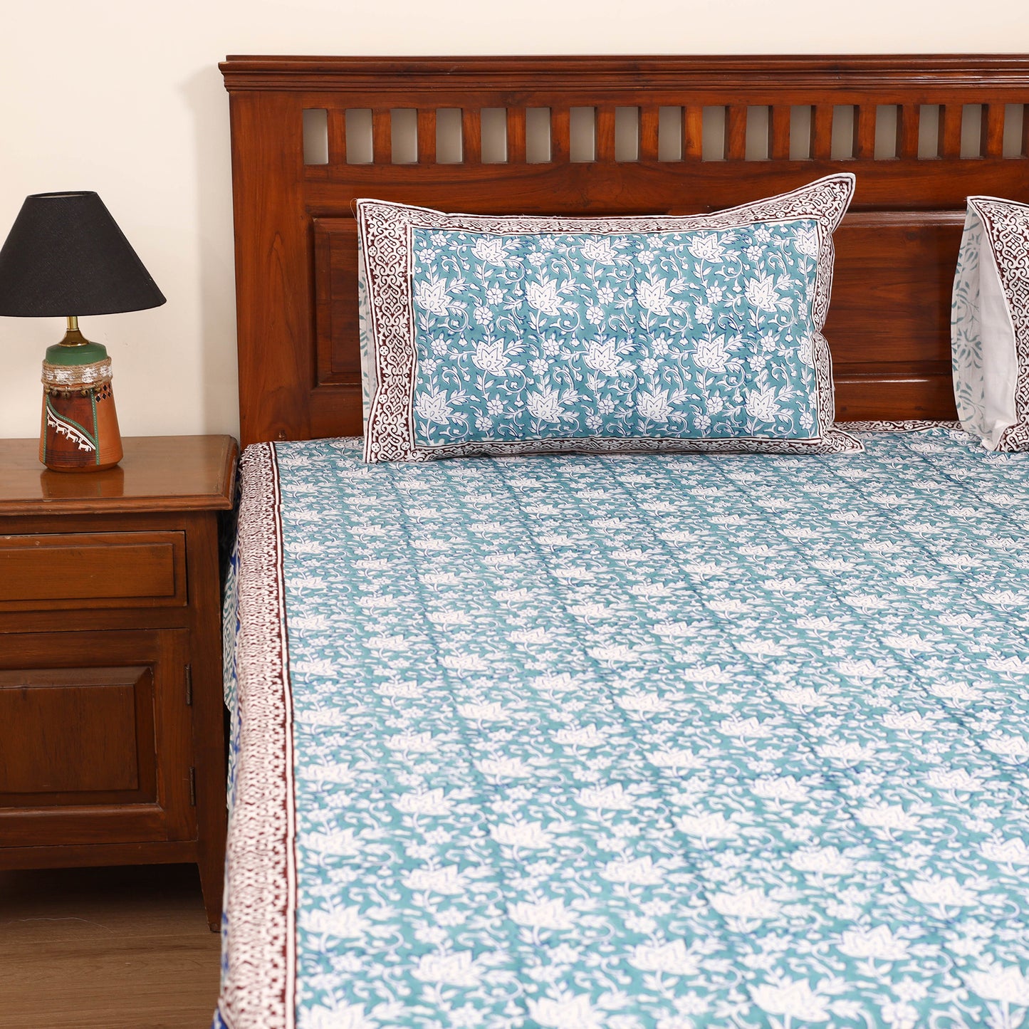 Sanganeri Hand Block Print Cotton Double Bedsheet Set (108 x 90 in) 17