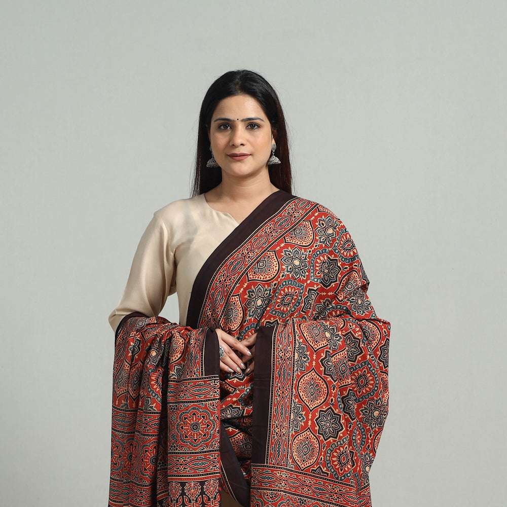 Hand Block Printed Cotton Ajrakh Dupatta 25