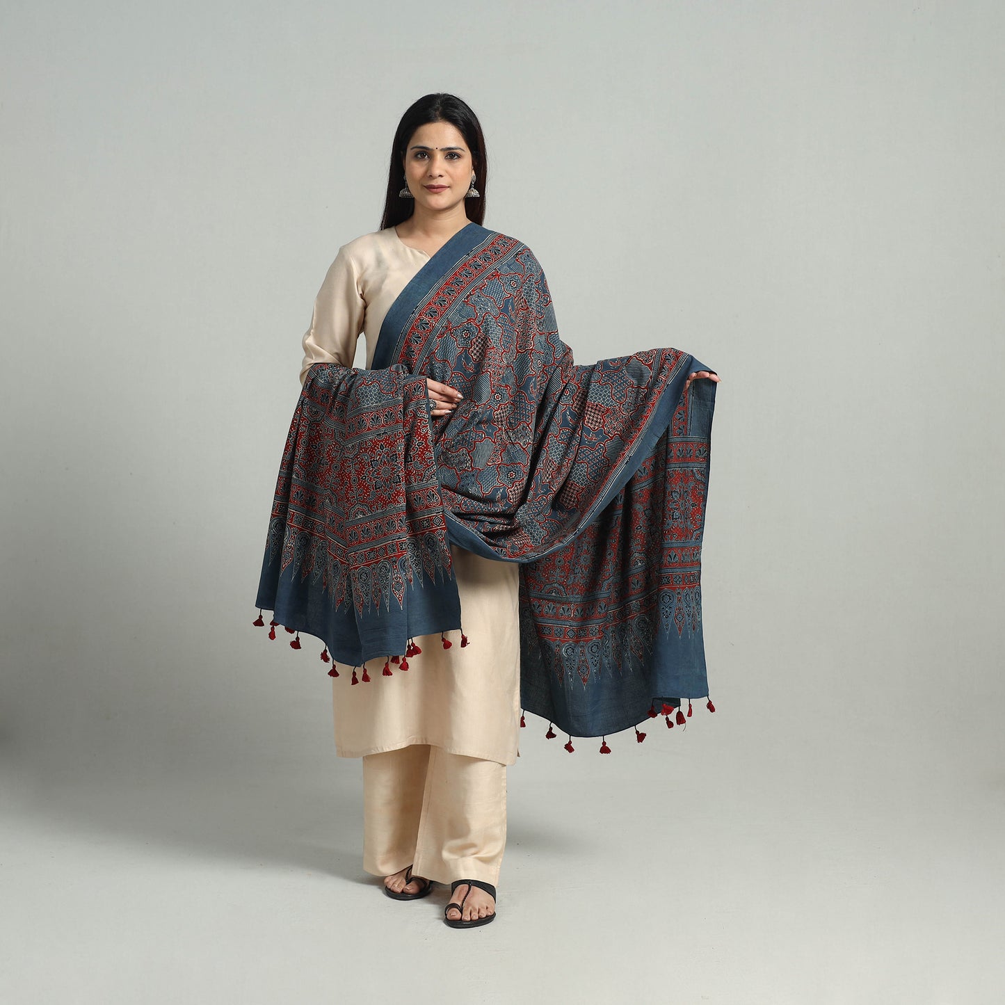 Hand Block Printed Cotton Ajrakh Dupatta 26