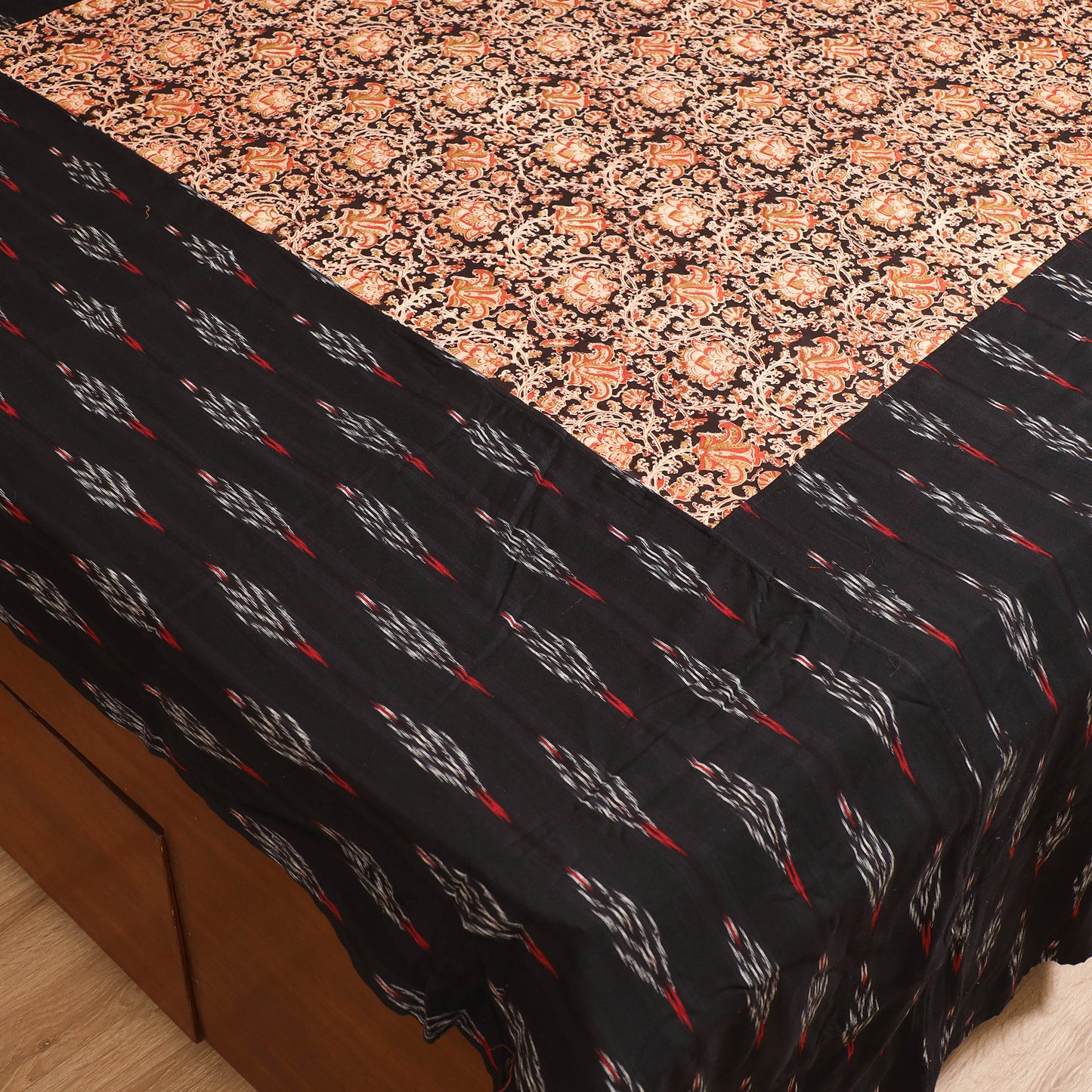 Pochampally Ikat with Kalamkari Patch Cotton Double Bedsheet Set (108 x 90 in) 16