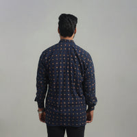 Blue - Natural Dyed Cotton Men Ajrakh Print Shirt 07