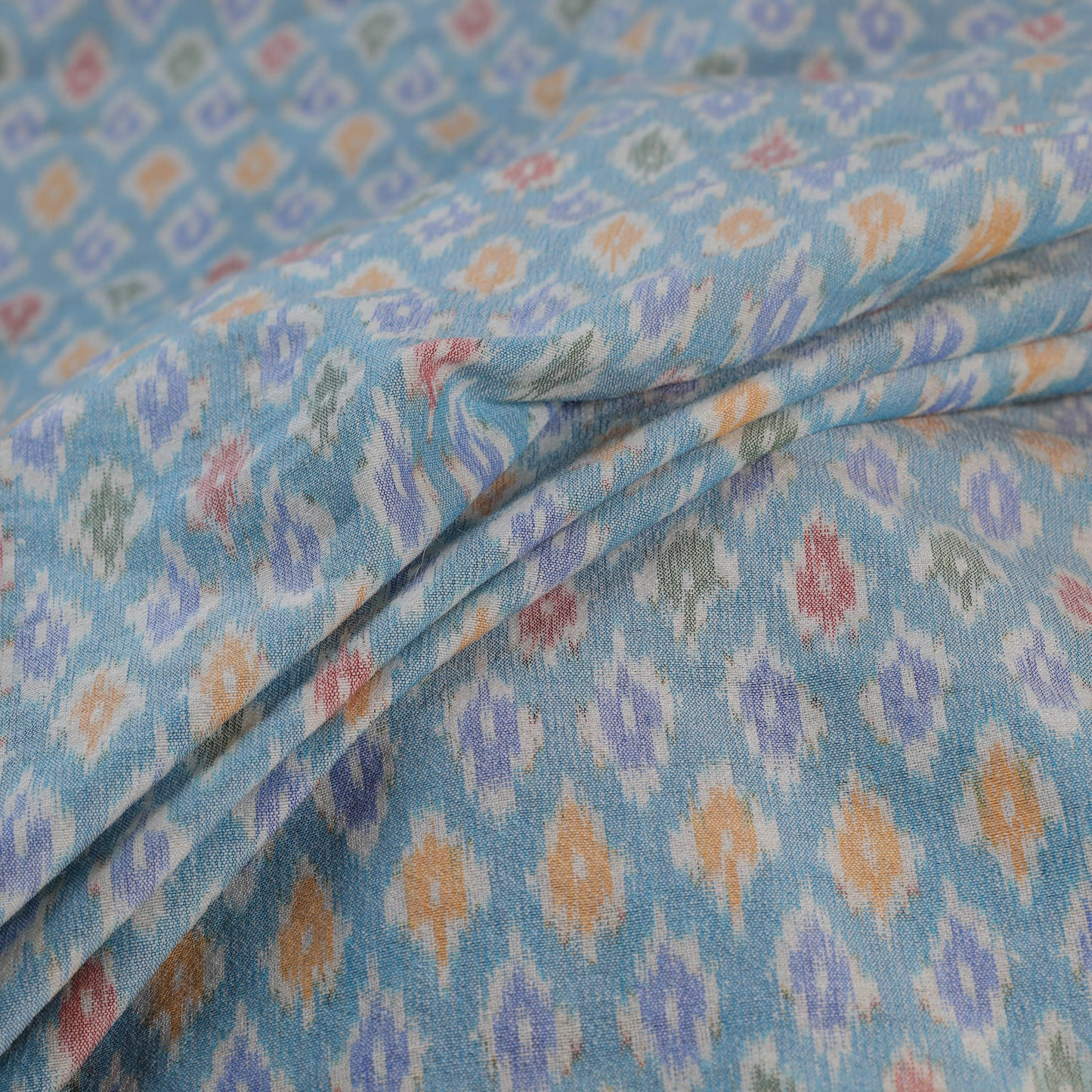 Blue - Exclusive! Pure Handspun Handwoven Pochampally Ikat Silk x Wool Fabric 15