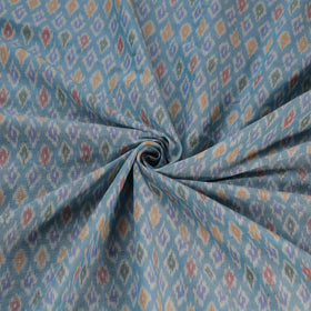 Blue - Exclusive! Pure Handspun Handwoven Pochampally Ikat Silk x Wool Fabric 15
