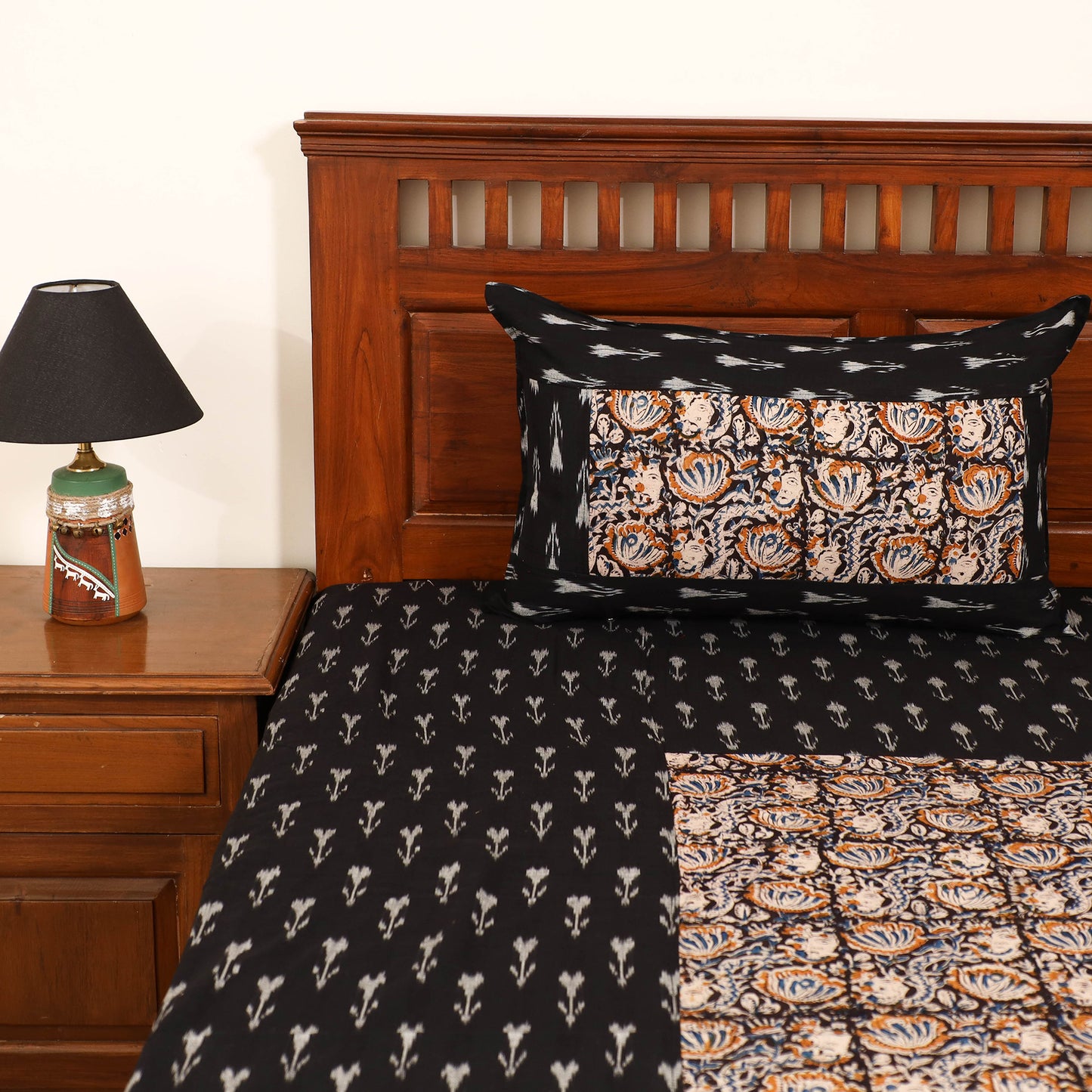 Pochampally Ikat with Kalamkari Patch Cotton Double Bedsheet Set (108 x 90 in) 17
