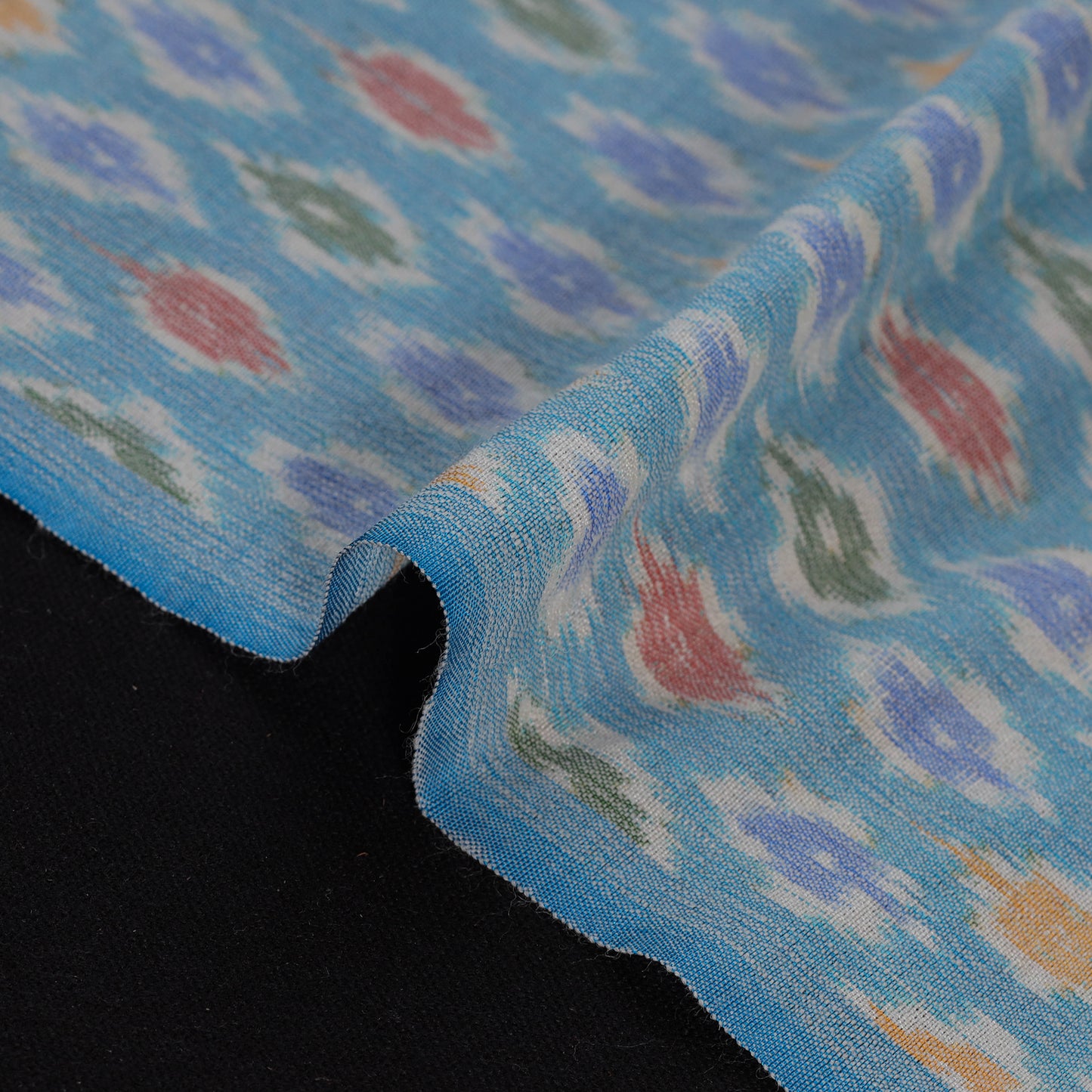 Blue - Exclusive! Pure Handspun Handwoven Pochampally Ikat Silk x Wool Fabric 15