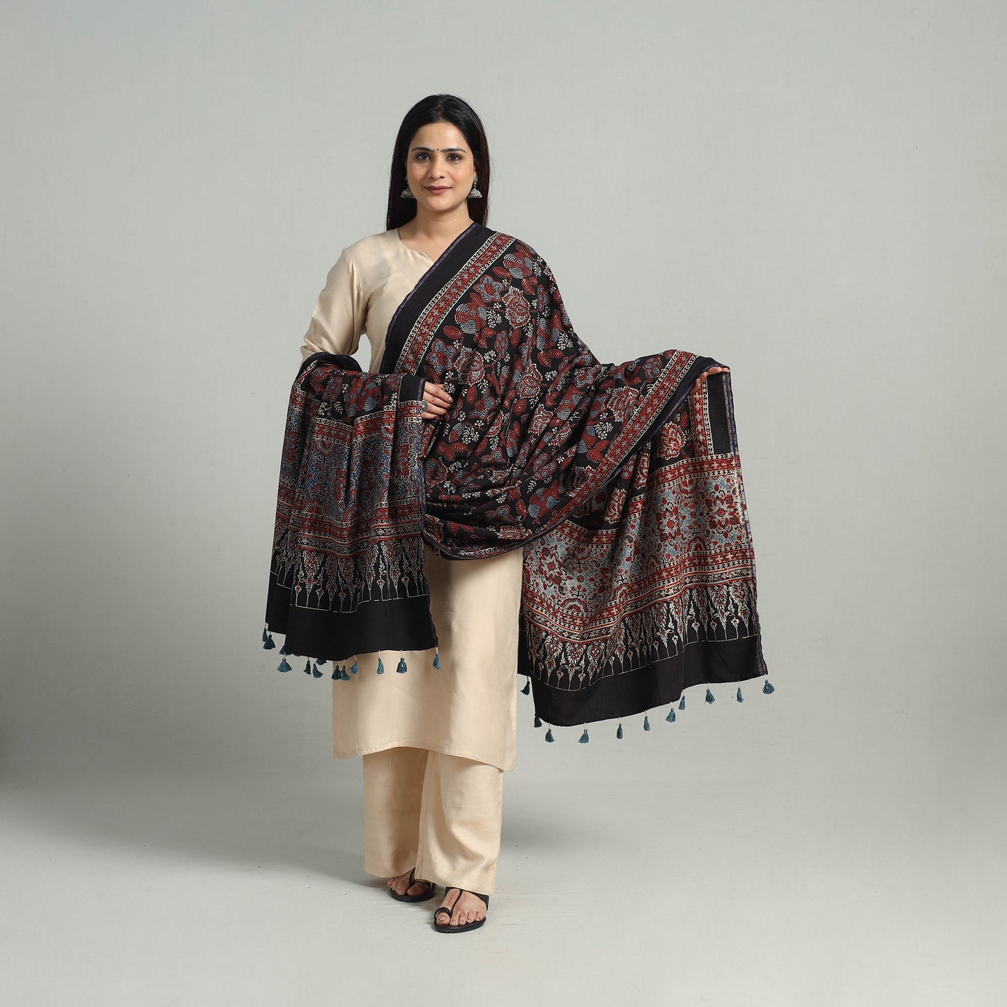 Hand Block Printed Cotton Ajrakh Dupatta 27