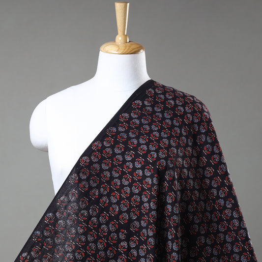 Black Florids Design Ajrakh Block Printed Cotton Fabric