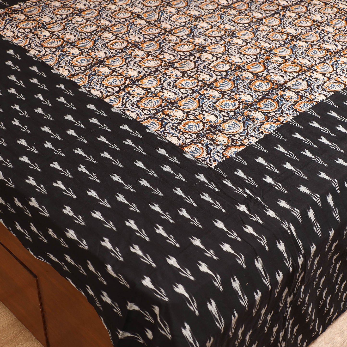 Pochampally Ikat with Kalamkari Patch Cotton Double Bedsheet Set (108 x 90 in) 17