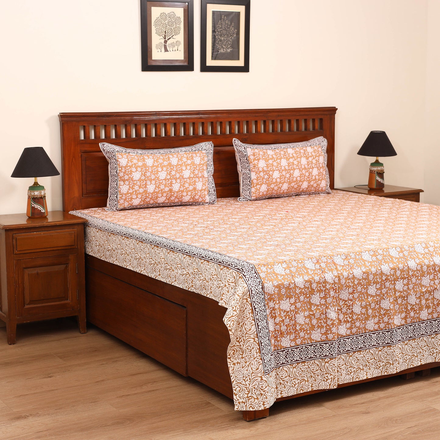 Sanganeri Hand Block Print Cotton Double Bedsheet Set (108 x 90 in) 18