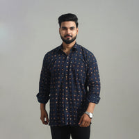 Blue - Natural Dyed Cotton Men Ajrakh Print Shirt 07