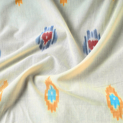 Beige - Multicolour Butta On Cream Pochampally Central Asian Ikat Cotton Handloom Fabric