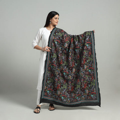 Pure Handloom Silk Bengal Kantha Work Dupatta 01